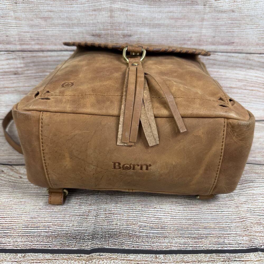 BORN Brown Leather Backpack Bag Distressed Bohemian Laser Cut Fringe Festival - Picture 9 of 16